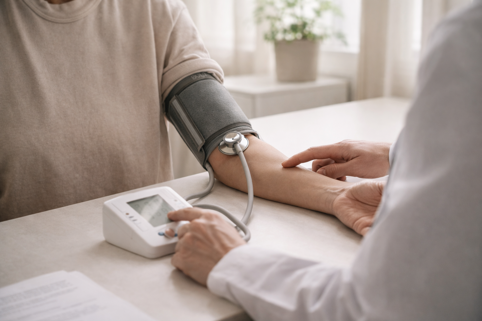 Profissional de saúde aferindo pressão arterial